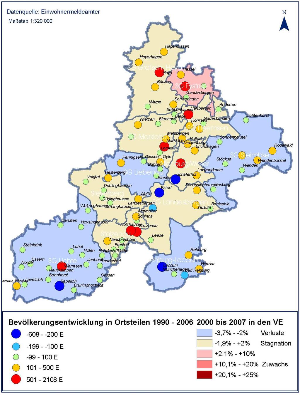 Landkreis Nienburg/Weser Abb. 12 Bevölkerungsentwicklung 1990-2006 in den Ortsteilen des Landkreis Nienburg/Weser 1.5 