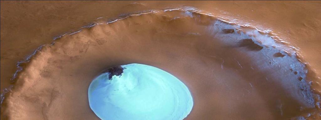 Mars: gefrorener See Metoritenkrater mit 35km Durchmesser