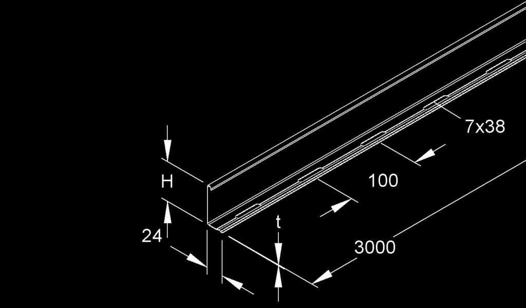 5,4 zwischen den prossen Die zusätzlichen Lochungen Ø 8,5 im oden der eitenholme ermöglichen eine variable efestigung. Kabelleiterlänge auch in 3 m lieferbar (gleicher Meterpreis).
