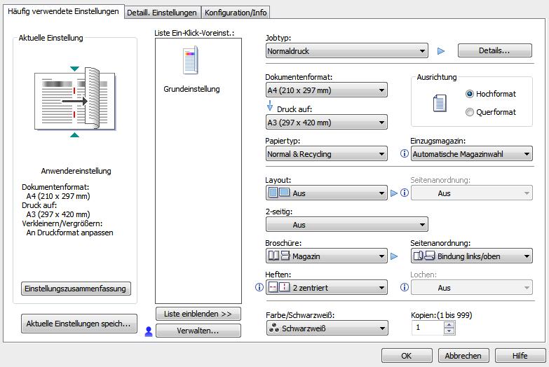 2.2 Broschüren Druck Auf dem Nashuatec Multifunktionsgerät ist es möglich auszudrucken. Falls die Broschüren- Option nicht installiert ist, ist die Funktion Heften und Falzen nicht möglich.