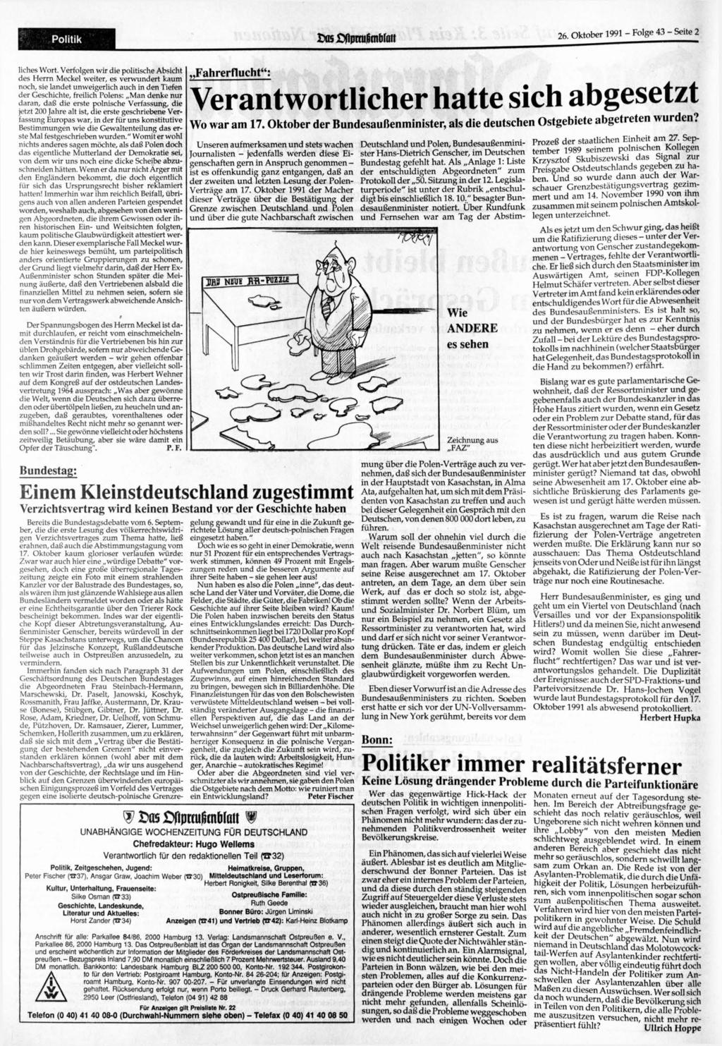 Politik 26. 1991 - Folge 43 - Seite 2 liches Wort.