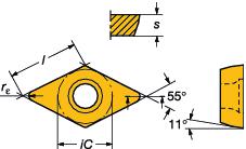 GENERL TURNNG Positive basic-shape inserts Multi-Task-earbeitung CoroTurn 111 Rhombisch 55 Wendeschneidplatten mit positiver Grundform LLGEMENE DREHERETUNG SO-nwendungsbereich siehe Ende der Tabelle.