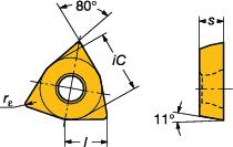 GENERL TURNNG Positive basic-shape inserts llgemeine Drehbearbeitung LLGEMENE DREHERETUNG CoroTurn 111 Rhombisch 80 Wendeschneidplatten mit positiver Grundform SO-nwendungsbereich siehe Ende der