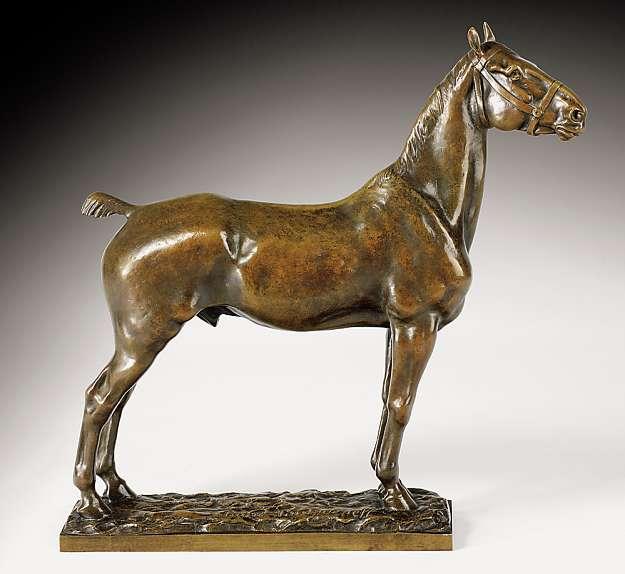 3344 PIERRE NICOLAS TOURGUENEFF Paris 1853-1912 Paris Stehendes Pferd Auf der Standfläche bezeichnet. Giessermarke und Bezeichnung Susse frères éditeurs Paris. Bronze hellbraun patiniert.