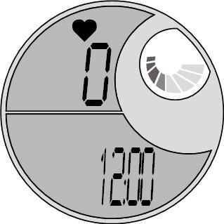 INBETRIEBNAHME Uhrzeit, Datum und Alarm Ausgangsanzeige Um die Uhrzeit einzustellen, muss sich die Uhr im Uhrzeit-Modus befinden, d.h. auf dem Display wird unten die Uhrzeit und oben die aktuelle Herzfrequenz angezeigt.
