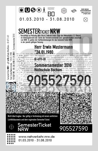 Separates SemesterTicket NRW mit integriertem regionalen Semesterticket - Universität Siegen - Theologische Fakultät Paderborn - SRH Fachhochschule Hamm - Kunstakademie Münster -