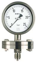 Plattenfeder-Standardmanometer EN 837-3 Anwendung Für gasförmige und flüssige, nicht aggressive Medien. Mit offenem Anschlussflansch auch für viskose und verunreinigte Medien.