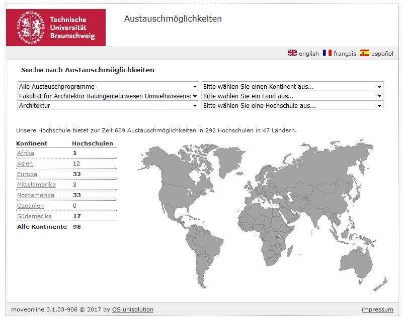 Partneruniversitäten der TU Braunschweig - Architektur https://moveonline.