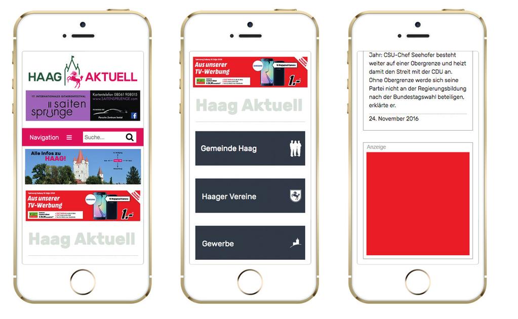 Bannergrößen / Platzierungen BANNER HEAD (300 x 80 px) BANNER SKY (300 x 80 px) Haag Aktuell ist extra so programmiert, dass Ihr Banner und Ihre Werbung auch im Smartphone gut zu erkennen ist.