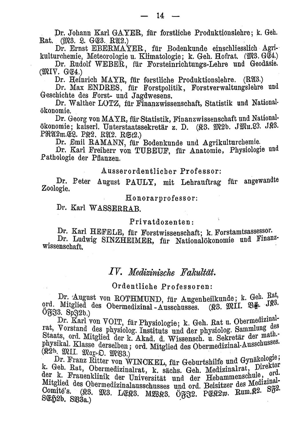 - 14 - pr. J ohann Karl GA. YER, für forstliche Pl'oduktionslehre; k. Geh. Rat. ()m3. 2. G@3. R~2.). Dr. Ernst EBERMA. YER, für Bodenkunde einschliesslich Agri- kulturchemie, Meteorologie u.