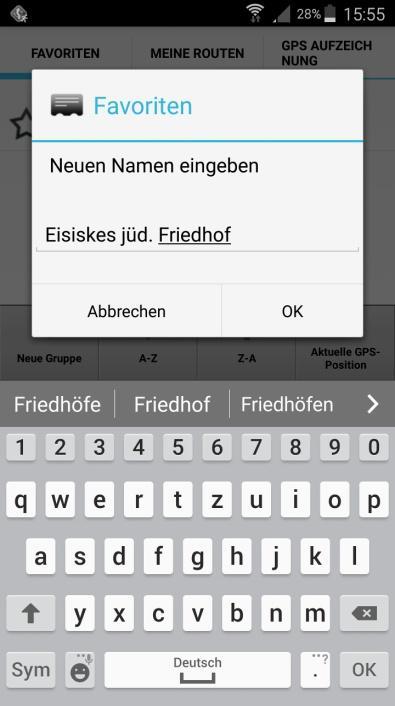 In die Nähe des Ortes Navigieren und Ort Auf der Karte anzeigen Wenn Sie wie oben beschrieben einen Ort zu Ihren Favoriten mit GPS-Daten hinzugefügt und umbenannt haben, starten Sie die MapFactor