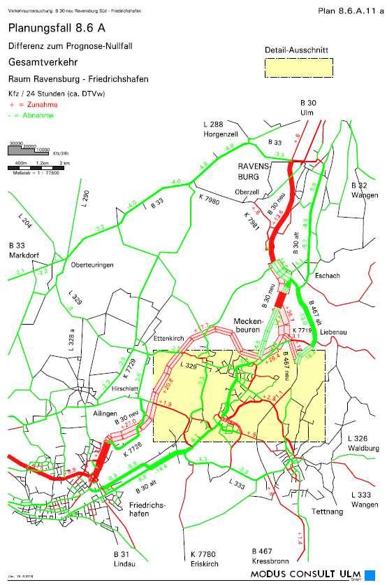 B 30 neu Friedrichshafen - Ravensburg / Verkehrsuntersuchung Planungsfall 8.6 A Neubautrasse Variante MITTE 5 + Anbindung B 467 südl.