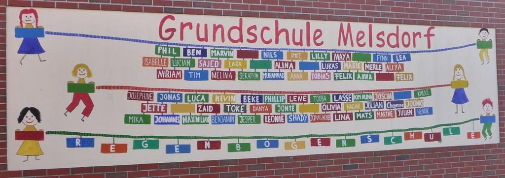 Jeweils in den Sommerferien bringen Eltern die Namenstafel auf den aktuellen Stand. 11.2007: 66 Jungen und Mädchen besuchen im November 2007 die Grundschule Melsdorf.