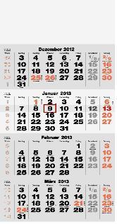 15 Art.- des 13 Viermonats-Wandkalender 13.1 Brunnen 51-70220 Wochenzählung Vormonat, laufender Monat, Folgemonate Sonn- u.