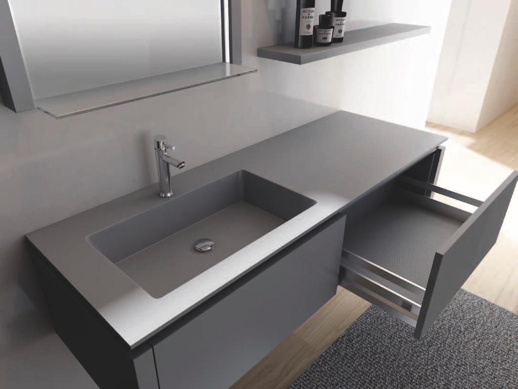 lavabo integrato in tecnoril color grigio cemento, specchiera Square Tecnoril Grigio cemento