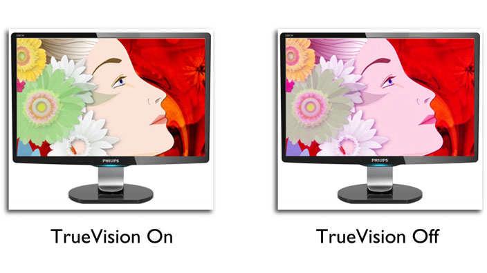TrueVision TrueVision ist eine von Philips entwickelte Technologie mit einem fortschrittlichen Algorithmus zum Testen und Ausrichten des Monitordisplays für eine optimale Displayleistung, die bis zu