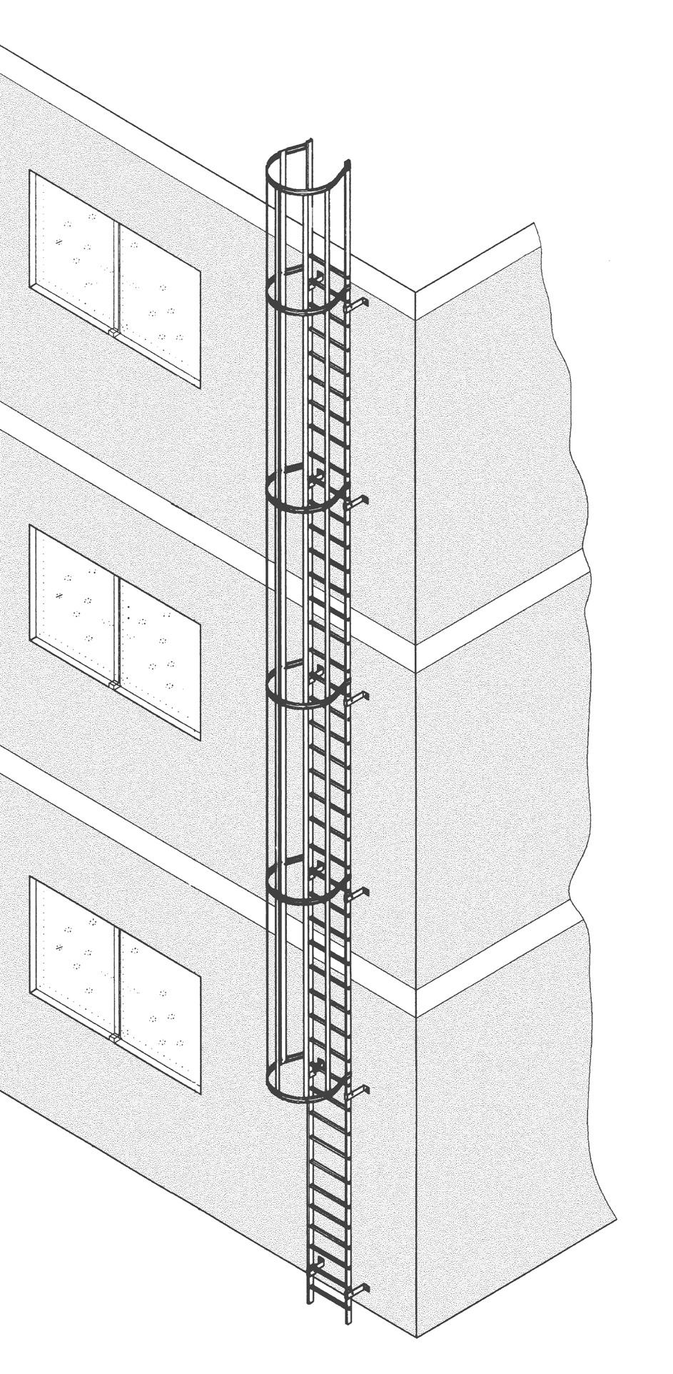 Ortsfeste Steigleitern Einzügige Steigleiter ( max. 0,00 m) Einzügige Steigleitern für Leiternzüge bis zu einer max.