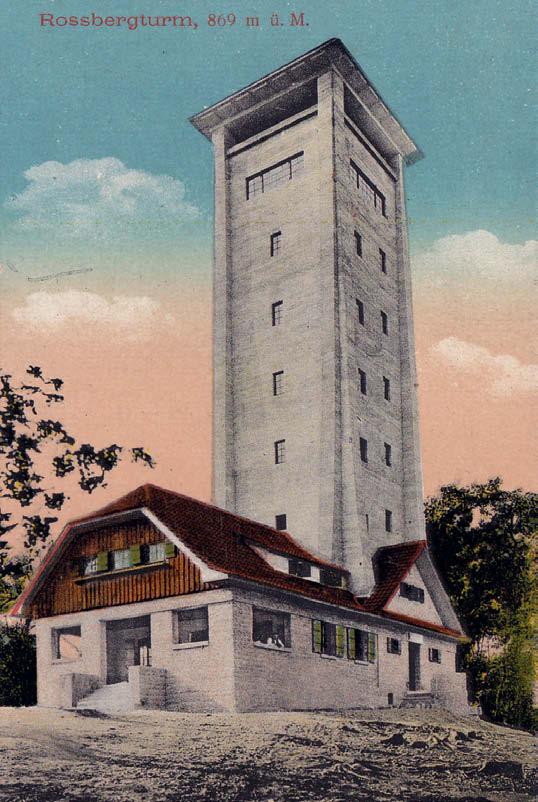Früher nannte man den Roßbergturm auch»jubiläumsturm«, denn er wurde zum 25-jährigen Jubiläum des Schwäbischen Albvereins 1913 erbaut (Postkarte von 1913) Der hölzerne Roßbergturm In diesen