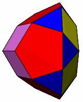 T3TT-Diamantpolyeder 15 Ecken, 11 Flächen, 24 Kanten; 3 Diamantflächen, 2 Dreiecke, 3 Quadrate, 3 Sechsecke Volumen V 3,88909 a³ Oberfläche A 14,83956 a² J92T1-Diamantpolyeder 21 Ecken, 16 Flächen,