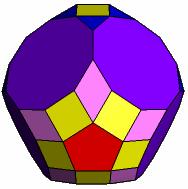 Fünfecke Volumen V 20,8863 a³ Oberfläche A 38,41085 a² J48TTBB-Diamantpolyeder 42 Ecken, 50 Flächen, 90 Kanten; 10 Diamantflächen, 30 Dreiecke, 10 Fünfecke Volumen V 21,1878 a³ Oberfläche A 38,85544
