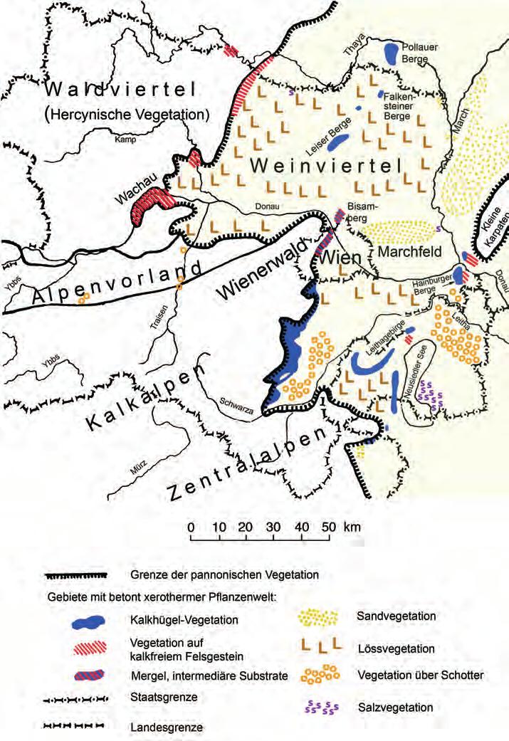 Steppenlebensräume Europas Gefährdung, Erhaltungsmassnahmen und Schutz 153 Die mittleren Jahresniederschläge betragen im österreichischen Teil des Pannonikums zwischen 500 mm im nördlichen