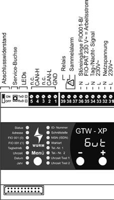 GTW-XP GATEWAY ZUR DATENFERNÜBERTRAGUNG 5 10 Gateway zur Datenfernübertragung in Verbindung mit MOD-A-XP, MOD-I-XP, MOD-LAN-XP und SSC-GSM Echtzeituhr und Synchronisierung der Tag-/Nacht-Funktion für