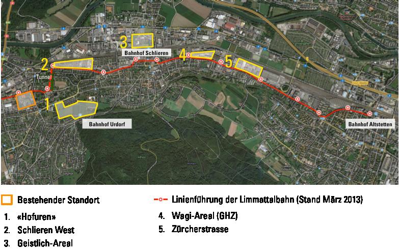 «Hofuren»: Das Areal in der Gemeinde Schlieren liegt zwischen dem Spital Limmattal, den Schulhäusern Kalktarren I + II und dem Bahnhof Urdorf.