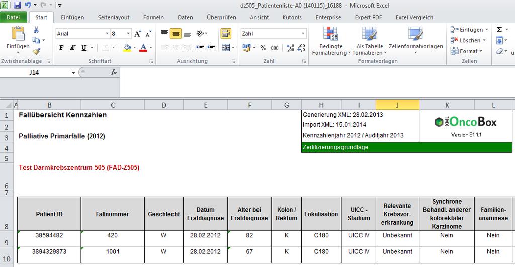 Möchten Sie sich den Kennzahlenbogen für eine bestimmte Filtereinstellung im Excel-Format darstellen lassen, wählen Sie den Menüpunkt Kennzahlenbogen aus und klicken Sie dann auf Export aktuelle
