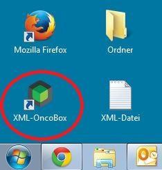 3. Beschreibung des Auswahl XML-Datensatz Fensters Nach erfolgreicher Installation der XML-OncoBox erscheint auf dem Desktop das XML-OncoBox Symbol (Abbildung 10, roter Kreis).