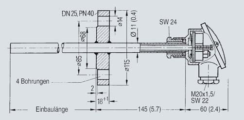 Flansch- mit Anschlusskopf Übersicht Der Flansch- mit Anschlusskopf lässt sich in Behälter und Rohrleitungen einbauen; er eignet sich für den Temperaturbereich von -50 bis +600 C (-58 bis +1112 F)