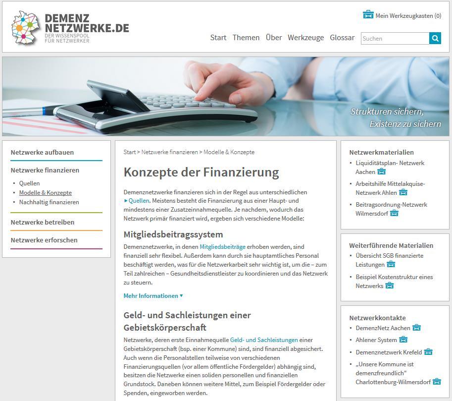 Online-Informations-Portal für Demenznetzwerke (www.demenznetzwerke.de) Mehr als 40 Themenseiten Bsp.