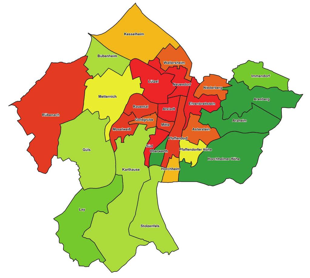 Stadt Koblenz Detaillierte Stadtteildaten Auch in diesem Jahr liegt detailgenaues Daten- und Kartenmaterial auf Stadtteilebene vor.