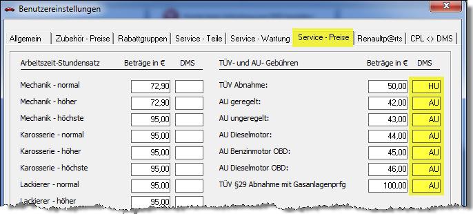 3.1.3. Service Preise Hier muss die AW Nummer für TÜV und AU so hinterlegt werden wie Sie in EuroPlus gespeichert ist. 3.1.4. EuroPlus Hotline-Unterstüzung Worum geht es?
