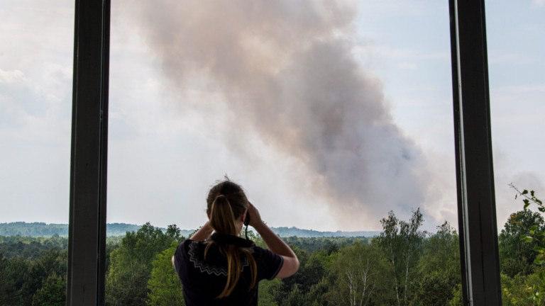 Das betroffene Stück Heide liegt nahe der Ortschaft Lieberose (Foto: dpa) Die Flammen hatten zunächst vier Hektar Wald und Heide erfasst.
