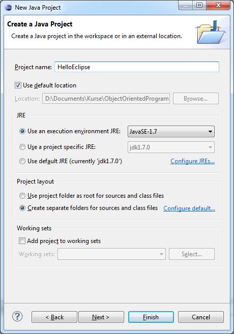 Eclipse: Create New Project File -> New -> Java