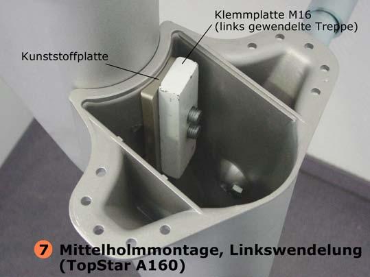 9. Mittelholmelemente A160 montieren Die Mittelholmelemente A160 werden mit Klemmplatte M16, Kunststoffplatte, Inbusschrauben M16x90 und Federringe 16ø (Abb.7+8).
