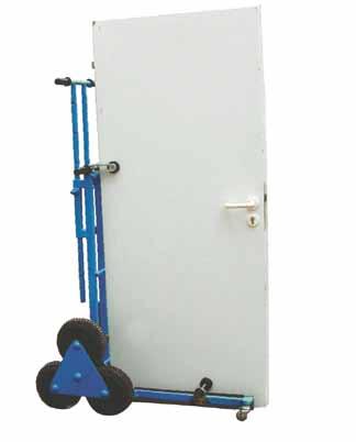 > Treppenroller für Türtransport Dieser Transport- und Heberoller ermöglicht es einer Person, Türen, Platten, Fenster und andere flächige Bauelemente bis zu 1200 mm Breite und 100 mm Dicke