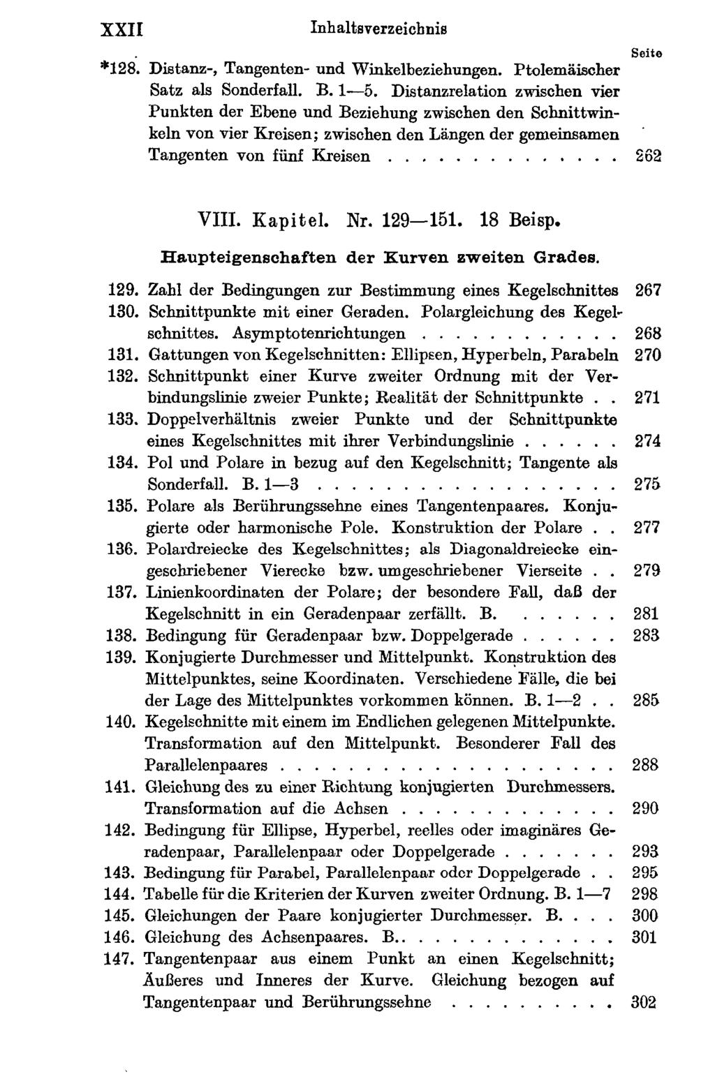 XXII Inhaltsverzeichnis Seit *128. Distanz-, Tangenten- und Winkelbeziehungen. Ptolemäischer Satz als Sonderfall. B. 1 5.