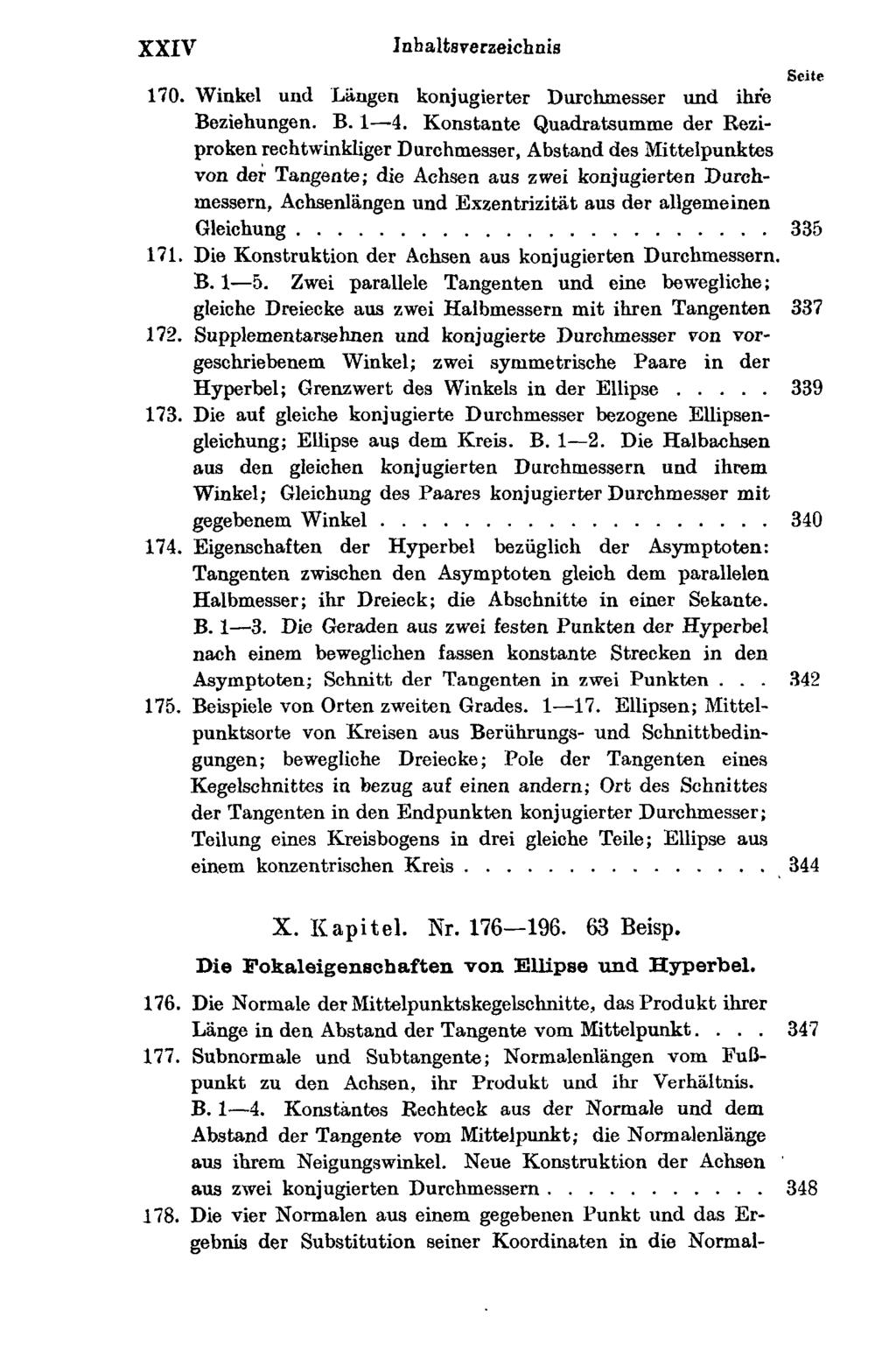XXIV Inhaltsverzeichnis 170. Winkel und Längen konjugierter Durchmesser und ihre Beziehungen. B. 1 4.