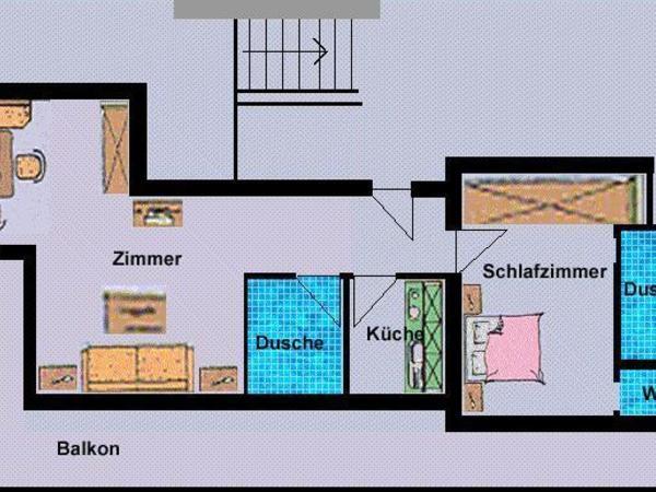 Grundriss Appartement "Reiterkogl" Ferienwohnung "Reiterkogl" für 4-5 Personen, ein Schlafzimmer mit Doppelbett, ein Schlafzimmer mit zwei
