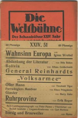 84 Ignaz Wrobel: Wahnsinn Europa In: Die Weltbühne 24.Jg Nr.51 v. 18.12.
