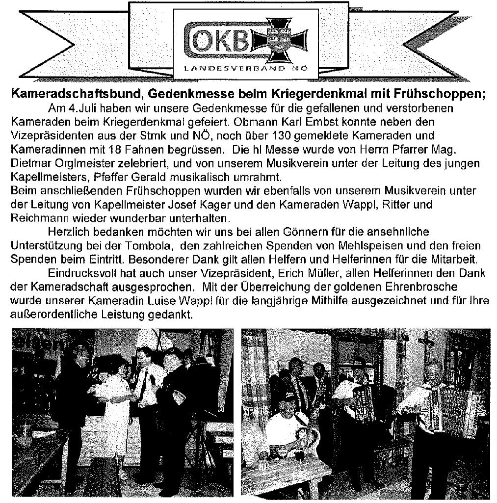 ÖKB Mönichkirchen Dirndlgwandsonntag am 12. September 2010 Im Rahmen der Initiative Wir tragen Niederösterreich wird auch dieses Jahr wieder landesweit am Sonntag, den 12.