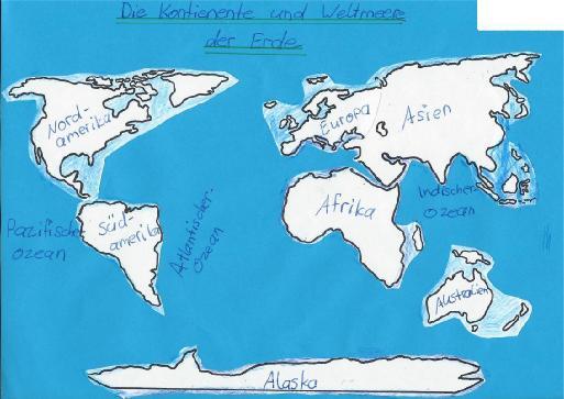 Abb. 5: Fehlerhafte Schülerarbeit Anregung zum weiteren Lernen - Gestaltung einer Weltkarte für die gesamte Schule - Einbezug des Äquators als Orientierungspunkt - Weltkarte aus der Sicht anderer