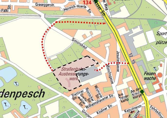 Hauptwerkstatt Weidenpesch Zulaufstrecke Abbildung 5: betrachtete Fläche Weidenpesch Die Fläche ist als Sondergebiet ausgewiesen und befindet sich im Eigentum der KVB.