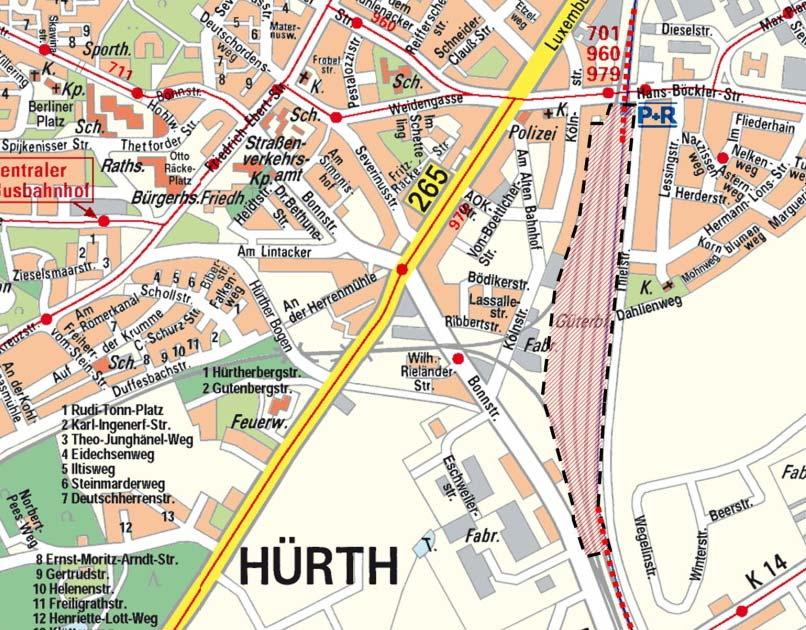 Hürth-Kendenich Zulaufstrecke Abbildung 6: betrachtete Fläche Hürth Die Fläche des früheren Güterbahnhofs der HGK ist durch die Strecke Richtung Brühl bereits angebunden.