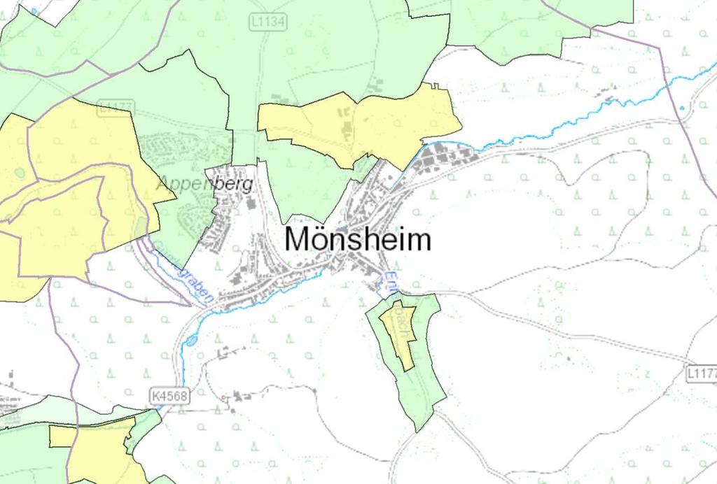 Gewässer auf der Gemarkung Mönsheim Grenzbach / Kreuzbach System Quelle westlich Wimsheim, Länge ca. 20 km, Mündung in Strudelbach, nach ca.