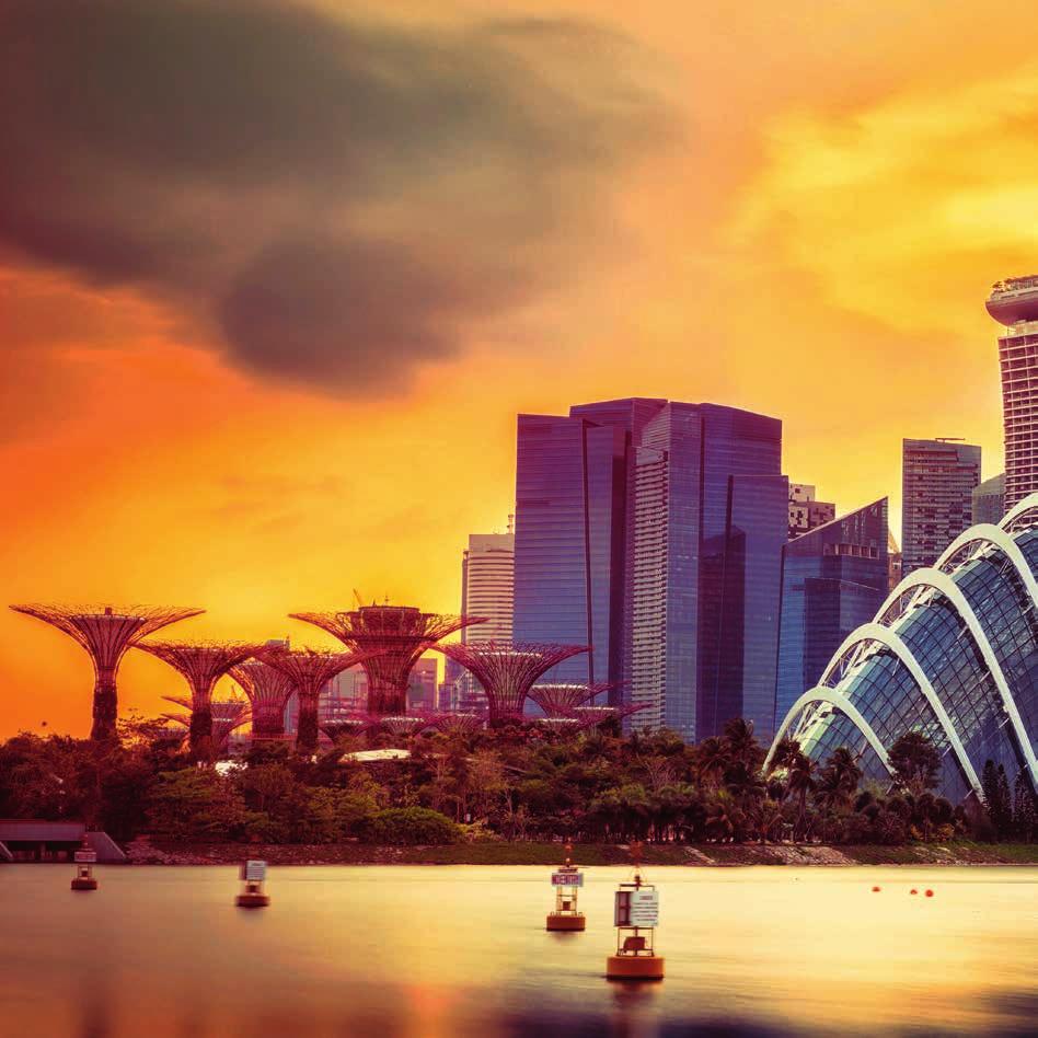 städte sind anders Die Skyline von Singapur wird seit 2011 von den Gardens by the Bay, einem über 100 ha großen Park, bereichert.