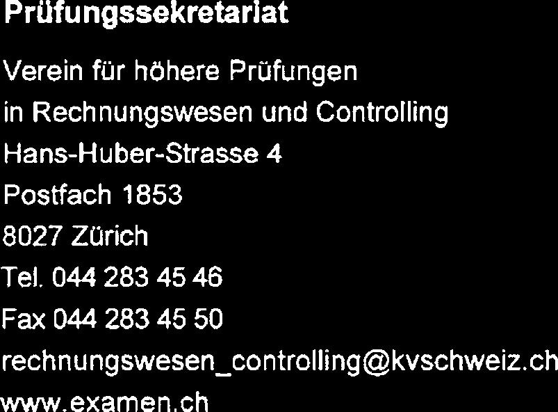 Rechnungswesen und Controlling Hans-Huber-Strasse 4 Postfach 1853 8027 Zürich Tel.