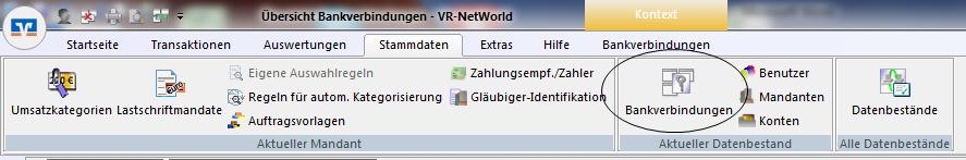 Wählen Sie bitte zunächst den Reiter Stammdaten und im nächsten Schritt den Button Bankverbindungen aus. 5.
