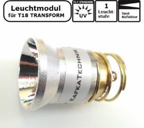 Das Leuchtmodul (Drop-In Modul) für die High-End LED Taschenlampe T18 TRANSFORM besteht aus einem Aluminium Spot-Reflektor im OP-Design, einer effizienten 1-, 2-, 3- oder 5-stufigen
